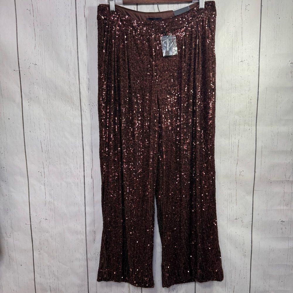 Express Sequin Cropped High Rise Pants Bronze Brown Size M Disco Glam Holiday